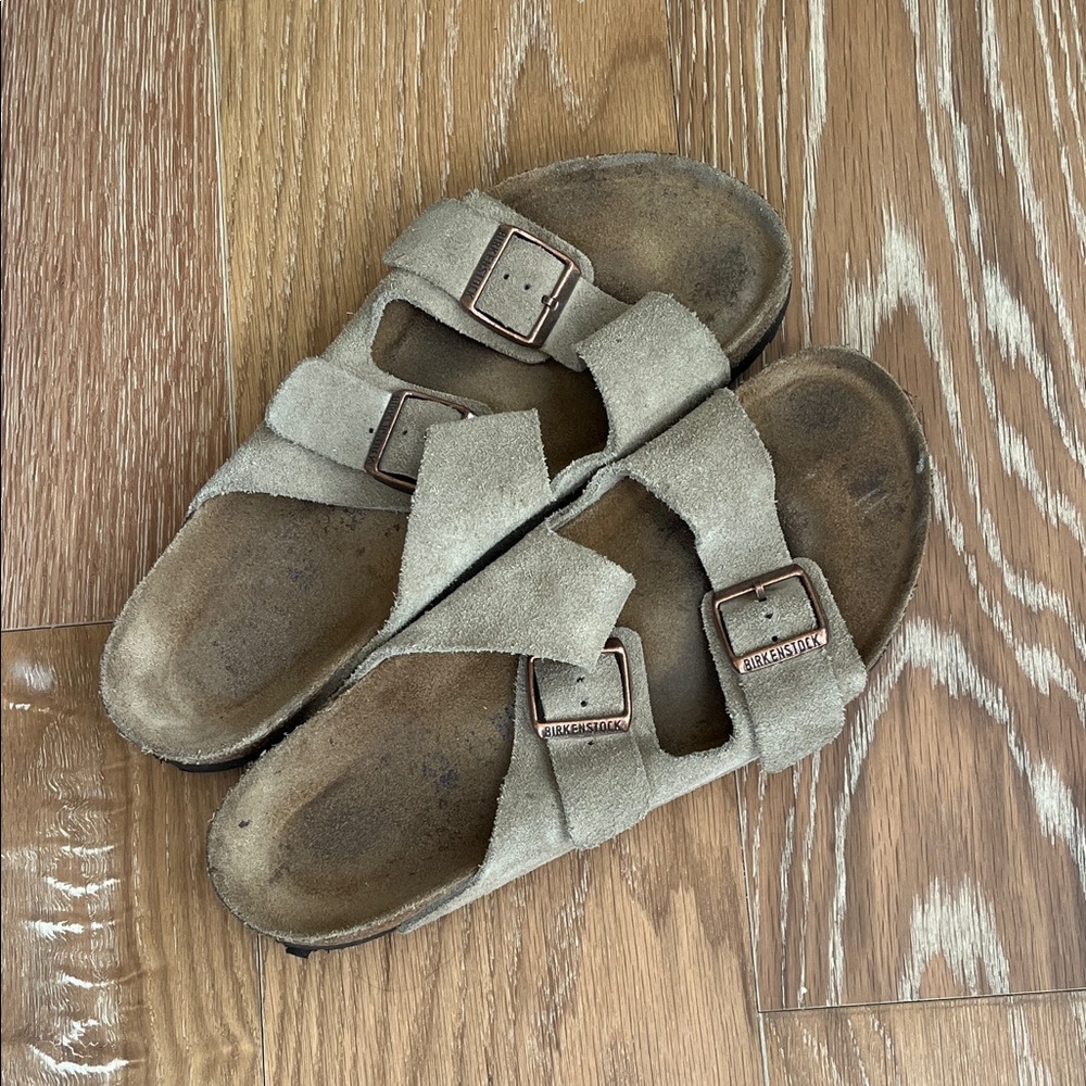 Birkenstock Suede Double Strap Sandals in Taupe Size 43